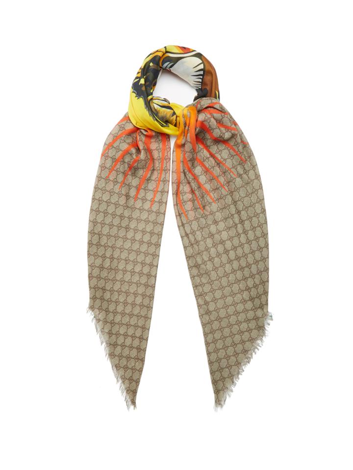 Gucci Gg Supreme And Angry Cat-print Scarf