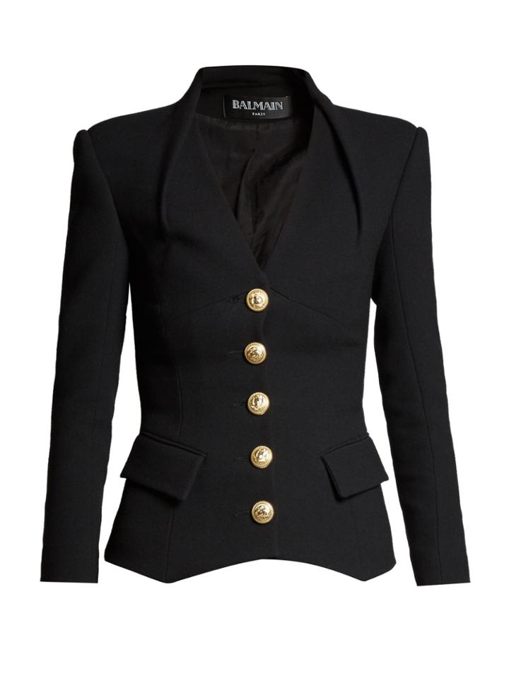 Balmain Collarless Single-breasted Wool-blend Blazer