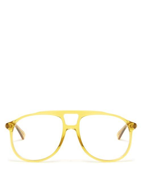 Matchesfashion.com Gucci - Aviator Acetate Glasses - Mens - Yellow