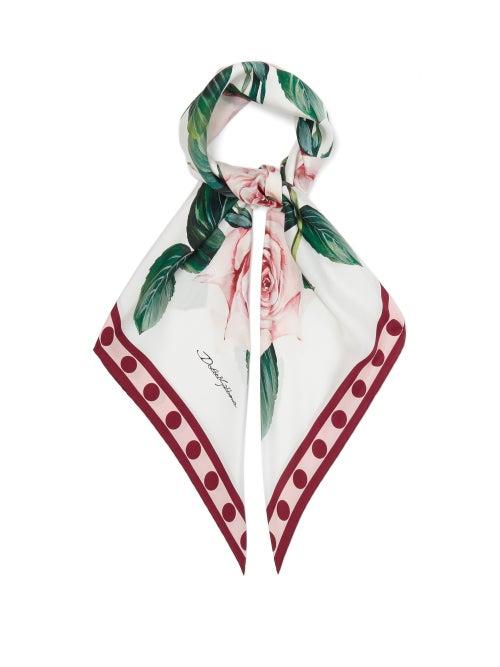 Matchesfashion.com Dolce & Gabbana - Rose-print Silk Scarf - Womens - Pink White