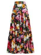 Matchesfashion.com Dolce & Gabbana - Floral Print Tiered Cotton Poplin Maxi Skirt - Womens - Black Multi
