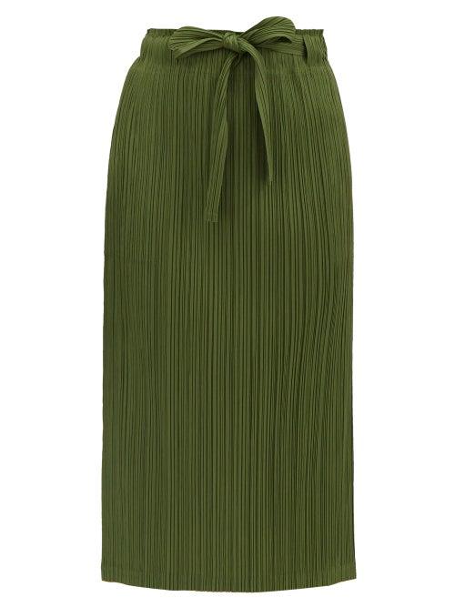Matchesfashion.com Pleats Please Issey Miyake - Sash-waist Pleated-jersey Midi Skirt - Womens - Khaki