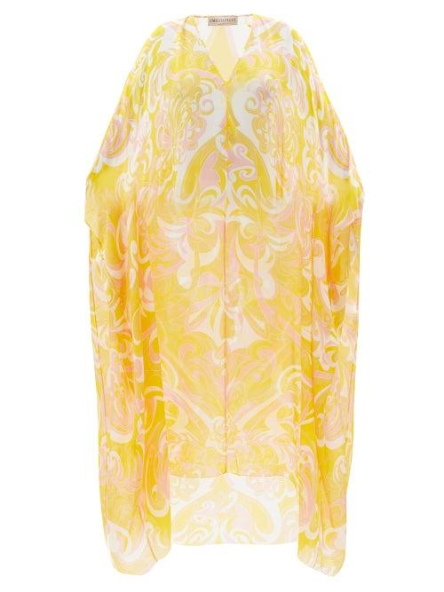 Ladies Beachwear Emilio Pucci - Vortici-print Silk-chiffon Kaftan - Womens - Yellow