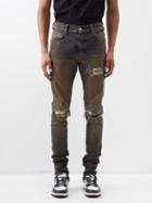 Amiri - Mx1 Plaid-panel Distressed Slim-leg Jeans - Mens - Dark Indigo