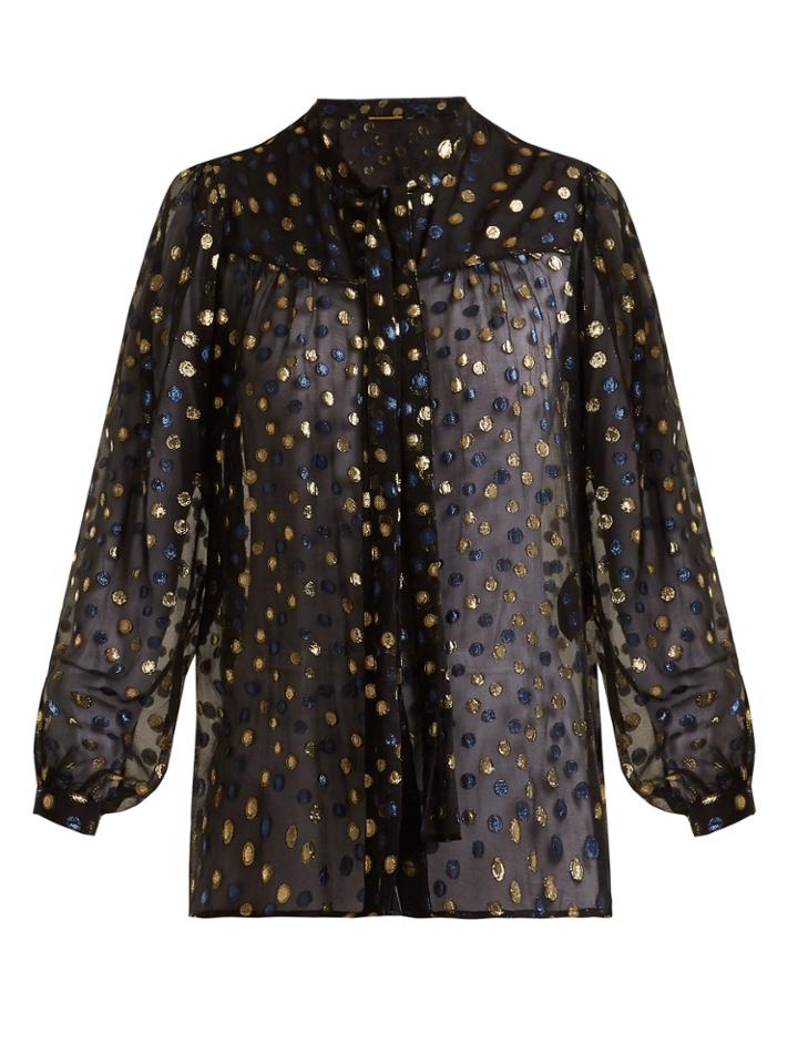 Saint Laurent Polka Dot-jacquard Silk-blend Blouse