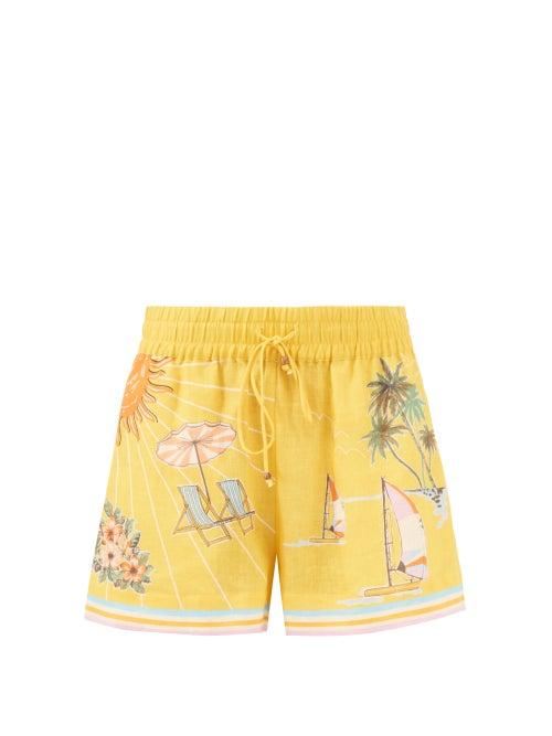 Ale Mais - Sunset Shades Linen Shorts - Womens - Yellow