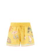 Ale Mais - Sunset Shades Linen Shorts - Womens - Yellow