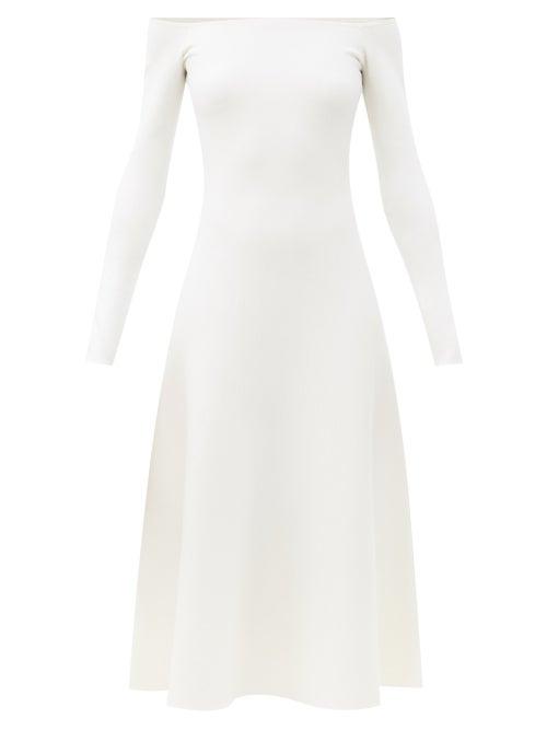 Matchesfashion.com Gabriela Hearst - Gurshka Off-the-shoulder Cashmere-blend Midi Dress - Womens - Ivory