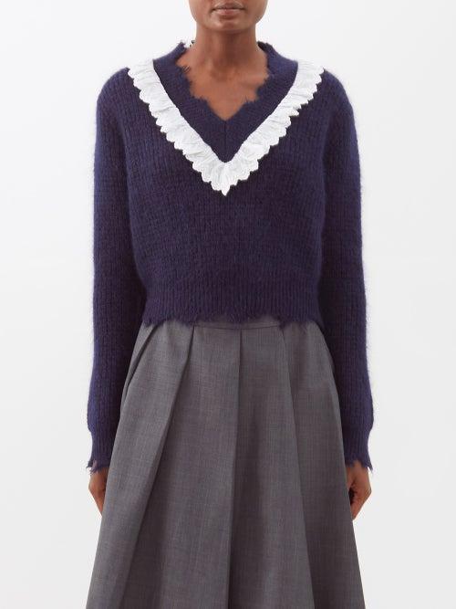 Shushu/tong - Lace-trimmed Mohair-blend Sweater - Womens - Navy White
