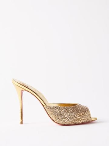 Christian Louboutin - Me Dolly 100 Crystal-embellished Suede Mules - Womens - Gold