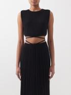 Christopher Esber - Waist-tie Ribbed-knit Cropped Top - Womens - Black