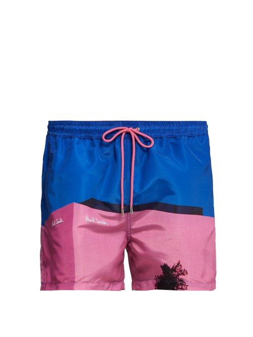 Matchesfashion.com Paul Smith - Placement Print Swim Shorts - Mens - Purple