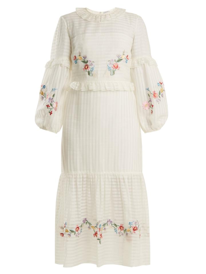 Vilshenko Adeline Floral-embroidered Cotton-blend Dress