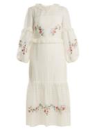 Vilshenko Adeline Floral-embroidered Cotton-blend Dress