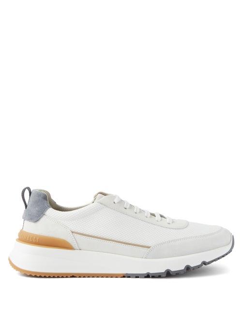 Brunello Cucinelli - Suede And Canvas Runner Trainers - Mens - White