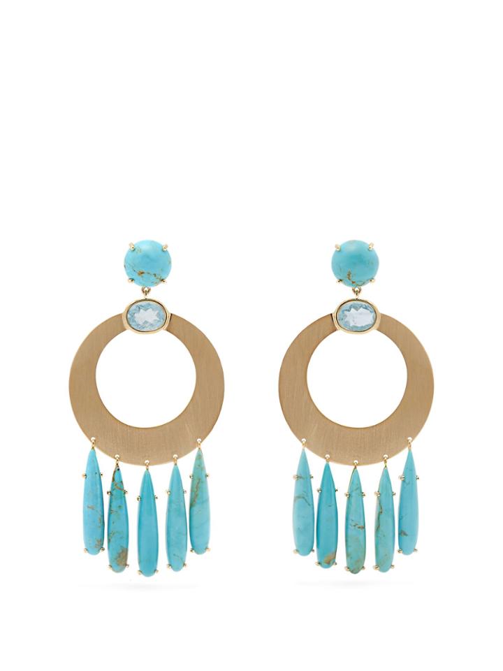 Irene Neuwirth 18kt Gold, Aquamarine & Turquoise Earrings