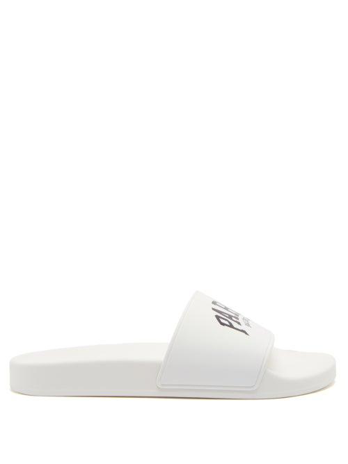 Balenciaga - Paris-logo Rubber Slides - Womens - Black White