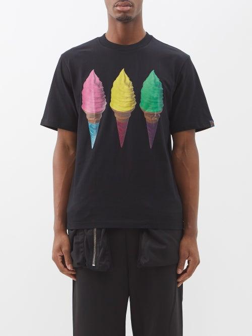 Icecream - Triple Cone-print Cotton T-shirt - Mens - Black