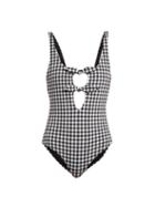 Matchesfashion.com Mara Hoffman - Maven Bow Embellished Gingham Swimsuit - Womens - Black White