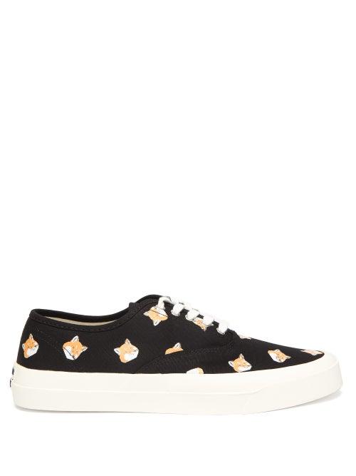 Matchesfashion.com Maison Kitsun - Fox Print Canvas Trainers - Mens - Black