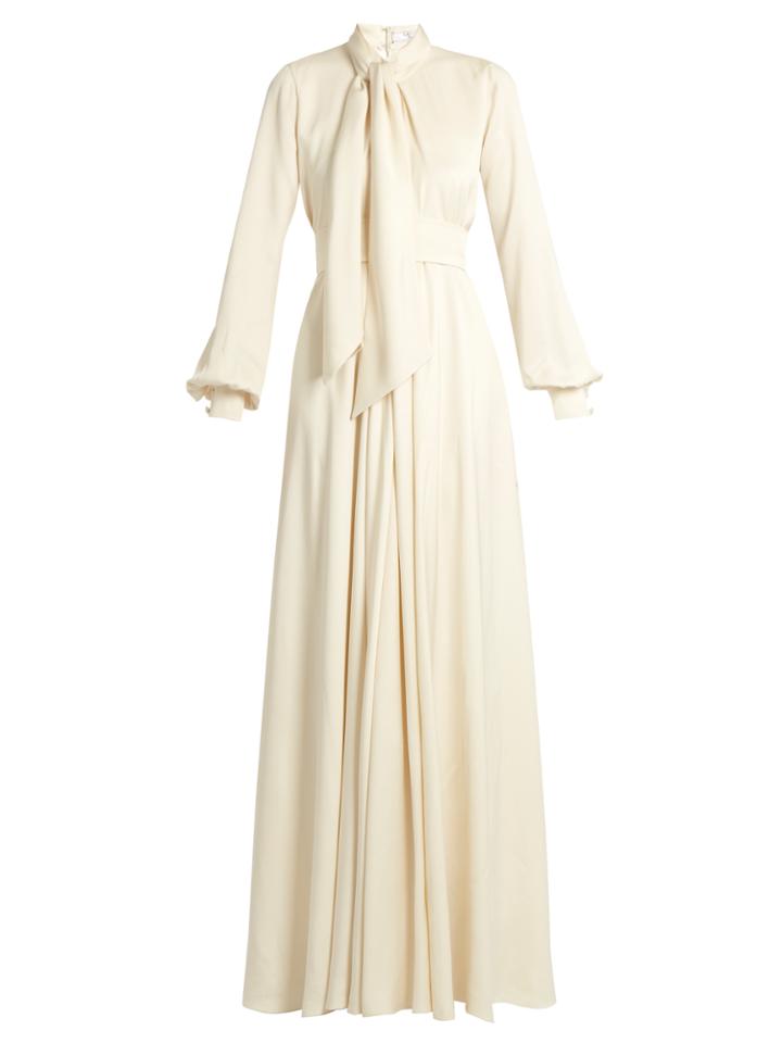 Lanvin Tie-neck Balloon-sleeved Cady Gown