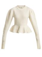 Matchesfashion.com Lemaire - Peplum Hem Ribbed Knit Wool Sweater - Womens - Cream