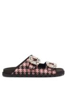 Matchesfashion.com Roger Vivier - Slidy Crystal-buckle Tweed Slides - Womens - Pink