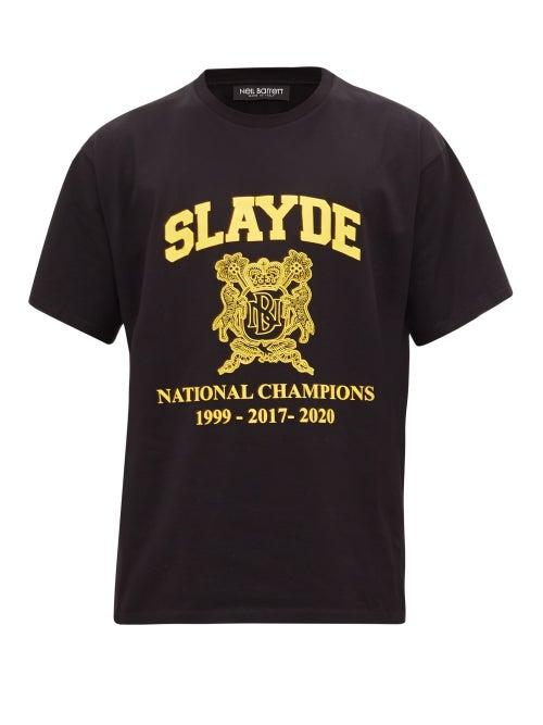 Matchesfashion.com Neil Barrett - Slayde Coat-of-arms-print Cotton T-shirt - Mens - Black