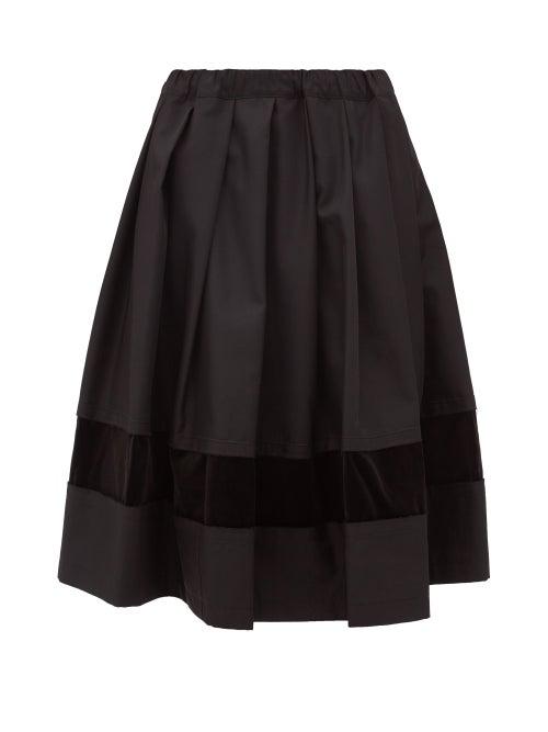 Matchesfashion.com Comme Des Garons Comme Des Garons - Pleated Velvet-appliqu Midi Skirt - Womens - Black