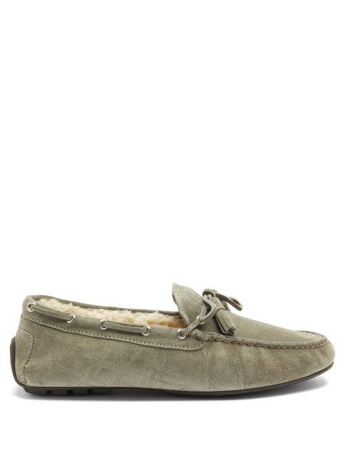 Matchesfashion.com Ralph Lauren Purple Label - Harold Shearling-lined Suede Slippers - Mens - Grey