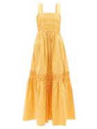 Lee Mathews - Elsie Apron Shirred Cotton-blend Maxi Dress - Womens - Orange
