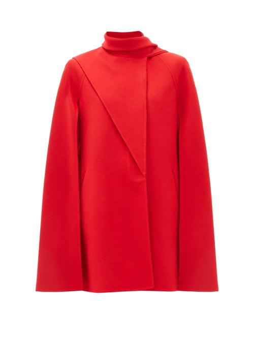 Matchesfashion.com Valentino - Asymmetric Fold Wool Blend Cape - Womens - Red