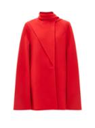 Matchesfashion.com Valentino - Asymmetric Fold Wool Blend Cape - Womens - Red