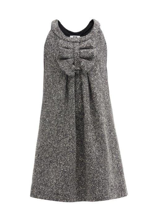 Matchesfashion.com Msgm - Bow Wool-tweed Mini Dress - Womens - Grey