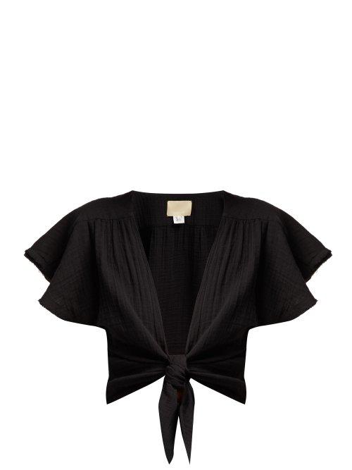 Matchesfashion.com Anaak - Maithili Tie Front Cotton Blouse - Womens - Black