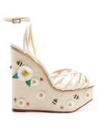 Charlotte Olympia Floral Meredith Linen Wedge Sandals