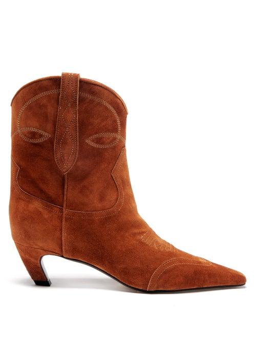 Khaite - Dallas Pointed-toe Suede Boots - Womens - Brown