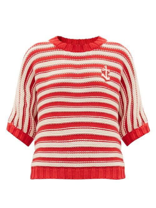 Matchesfashion.com Gucci - Anchor-patch Striped Cotton-blend Sweater - Womens - Red White