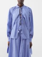 Palmer/harding Palmer//harding - Loop Striped Front-tie Cotton Blouse - Womens - Blue Cream