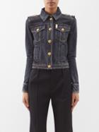 Balmain - Buttoned Cropped Denim Jacket - Womens - Black