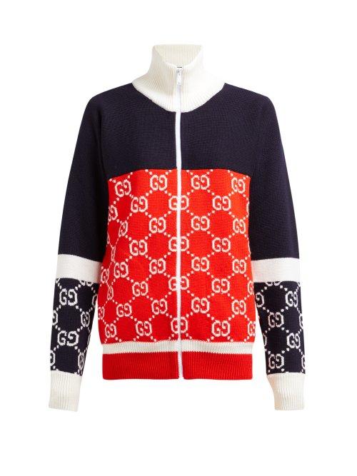 Matchesfashion.com Gucci - Gg Logo Zip Through Wool Sweater - Womens - Navy Multi