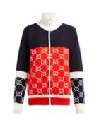 Matchesfashion.com Gucci - Gg Logo Zip Through Wool Sweater - Womens - Navy Multi
