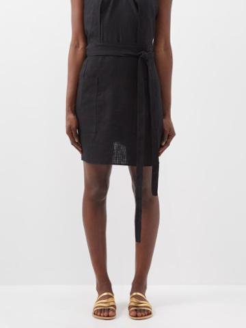 Les Vacances D'irina - Olive Wrap-front Linen Mini Skirt - Womens - Black