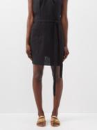 Les Vacances D'irina - Olive Wrap-front Linen Mini Skirt - Womens - Black