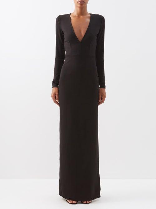 Staud - Ink V-neck Jersey Maxi Dress - Womens - Black
