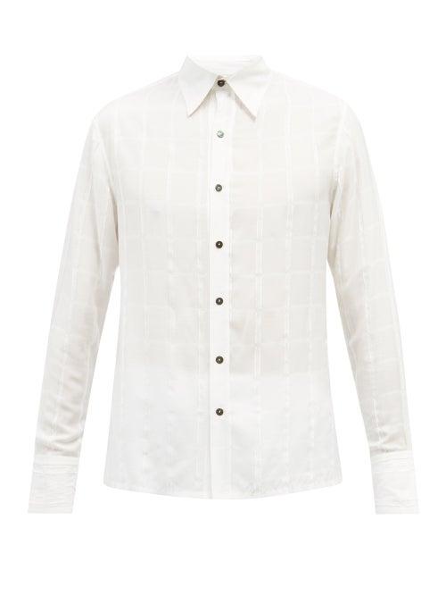 Mens Rtw 73 London - Raw-edge Windowpane-check Poplin Shirt - Mens - White