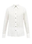 Mens Rtw 73 London - Raw-edge Windowpane-check Poplin Shirt - Mens - White