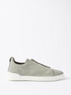 Zegna - Triple Stitch Suede Trainers - Mens - Light Green
