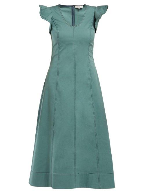 Matchesfashion.com Sea - Stella Panelled Cotton Blend Midi Dress - Womens - Khaki