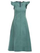 Matchesfashion.com Sea - Stella Panelled Cotton Blend Midi Dress - Womens - Khaki